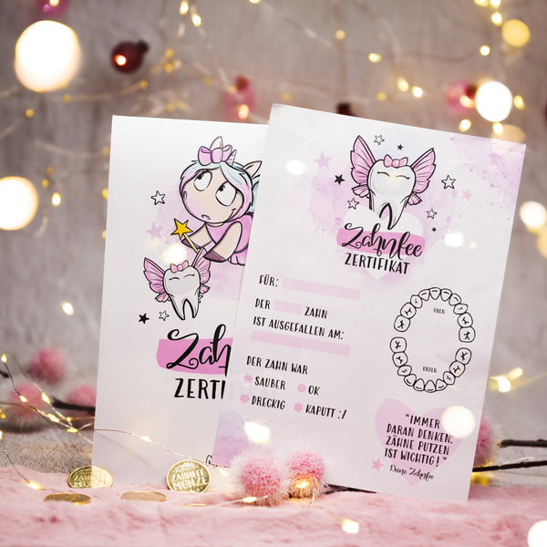 Zahnfee Bundle – 2 Blöcke (Zahnfee-Urkunde und Brief an Zahnfee) + 2 limitierte goldene Münzen