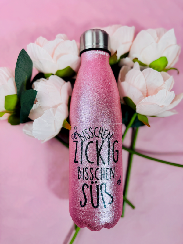 Glitzertrinkflasche - zickig aber süß 500ml (Thermo-Trinkflasche)