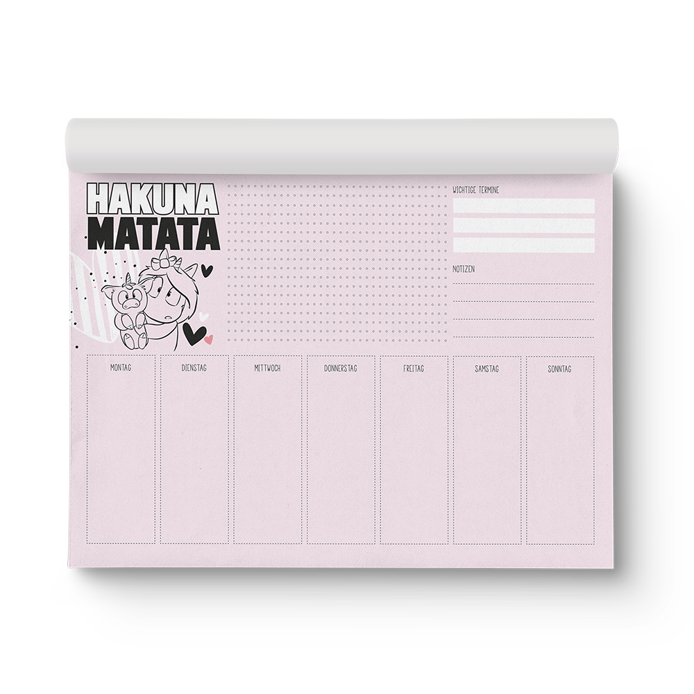 Wochenplaner Hakuna Matata A4 - Einhorn Mina Block