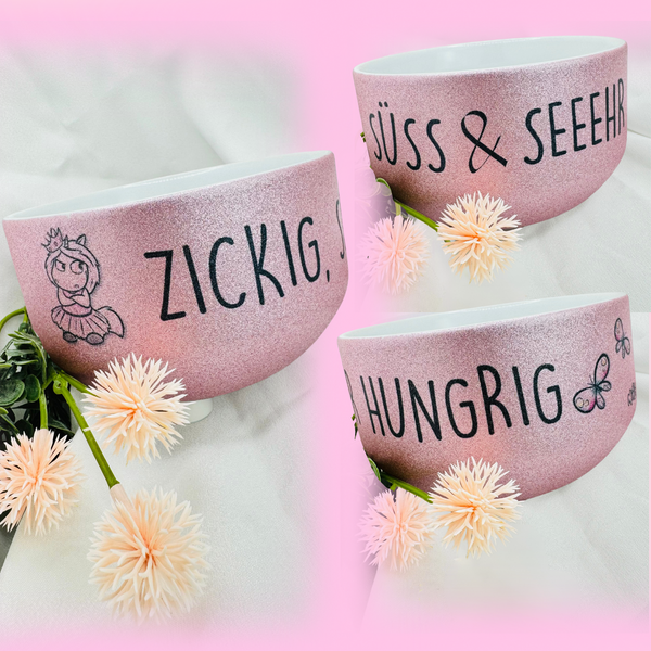 *Vorbestellung* funkelnde Glitzer-Müsli-Schüssel in rosa (500ml) zickig, süß und seeehr hungrig