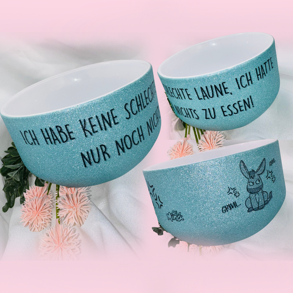 *Vorbestellung* funkelnde Glitzer-Müsli-Schüssel in blau (500ml) "Ich habe keine schlechte Laune"