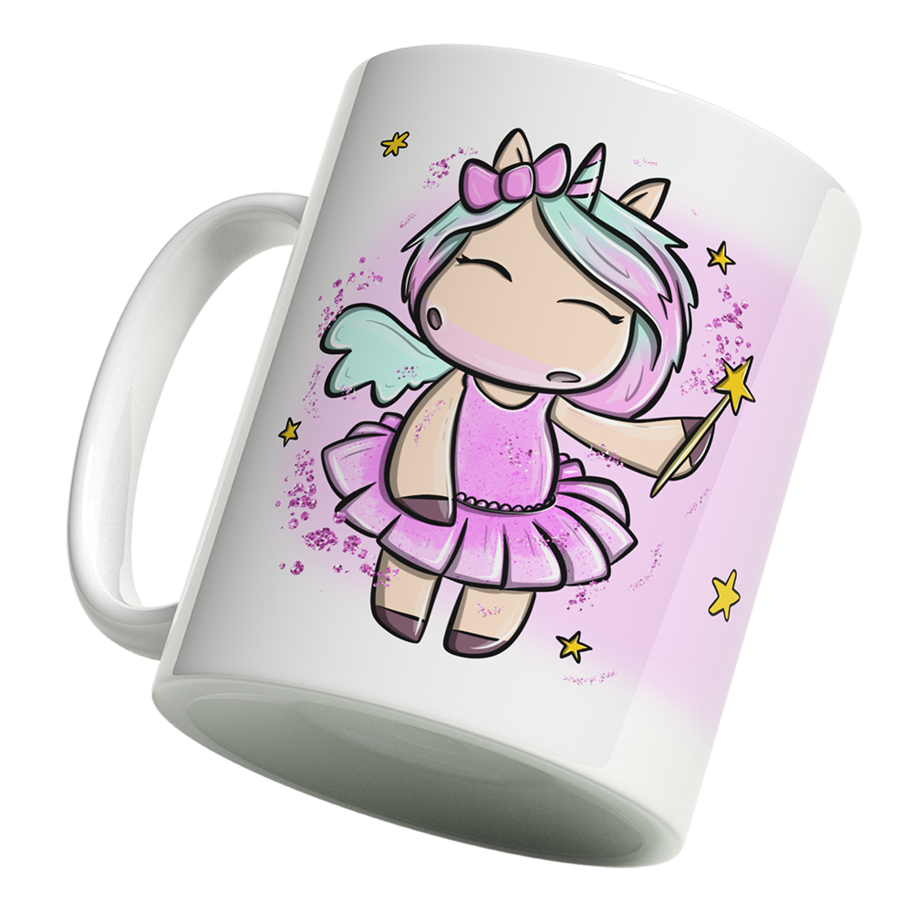 Detailansicht der Tasse Glitzertastisch - Leuchtende Farben und magisches Einhorn-Motiv