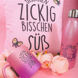 "Süß aber zickig" - Bundle Kissen/Tasse/Flasche mit ganz viel Glitzer